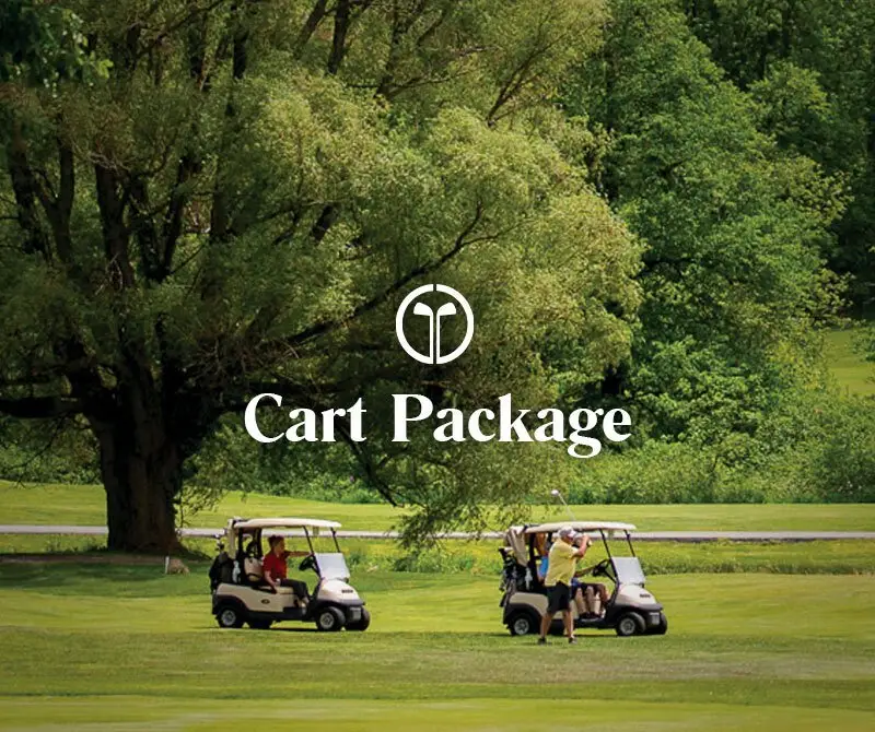 Two golf carts lined up at Great Gorge Golf Club, showcasing the cart package available for players to enjoy during their round.