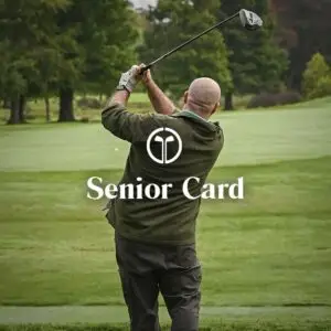 A golfer, seen from behind, preparing to hit a shot at Great Gorge Golf Club, representing the Senior Card for exclusive benefits and discounts.