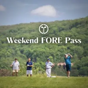 Four men enjoying a round of golf at Great Gorge Golf Club, symbolizing the GG The Shop Weekend FORE Pass, offering an exclusive golfing experience for groups.